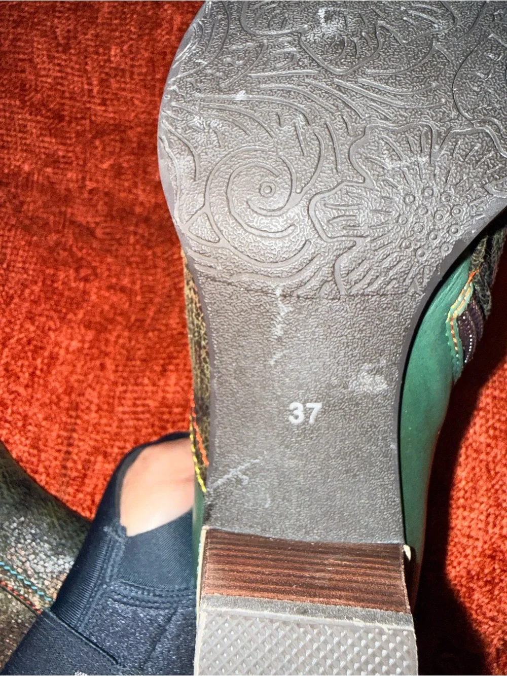Women's Green Leather Ankle Booties with Decorative Buckle